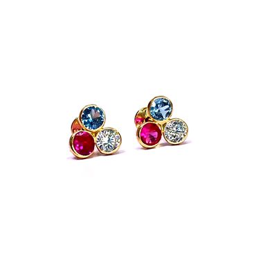 Brinco em Ouro 18k Trevinho com Pedras Coloridas - Helder Joalheiros 