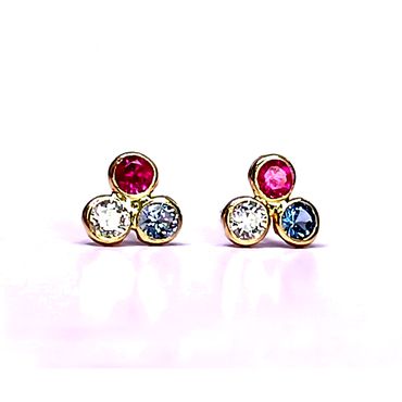 Brinco em Ouro 18k Trevinho com Pedras Coloridas - Helder Joalheiros 