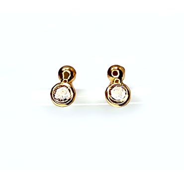 Brinco em Ouro 18k Redondo com Pedra Branca - Helder Joalheiros 