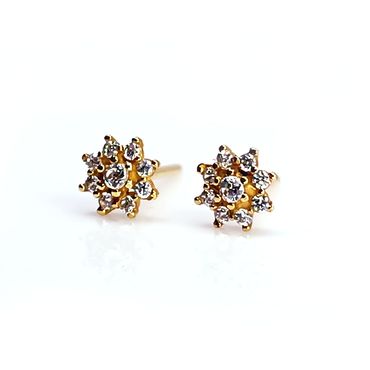 Brinco em Ouro 18k Florzinha com Pedras Brancas - Helder Joalheiros 