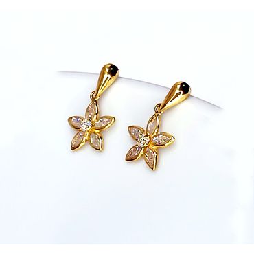 Brinco em Ouro 18k Flor com Pedras Brancas - Helder Joalheiros 