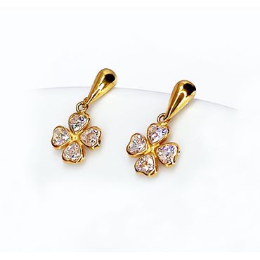 Brinco em Ouro 18k Pingente Trevo com Pedras Brancas - Helder Joalheiros 