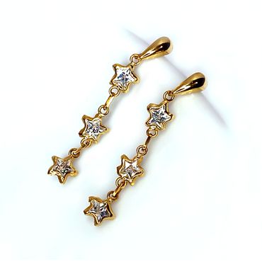 Brinco em Ouro 18k Estrelas com Zircônias Brancas - Helder Joalheiros 