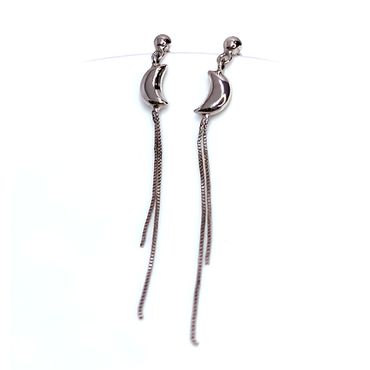 Brinco em Ouro Branco 18k Lua com Corrente Veneziana - Helder Joalheiros 