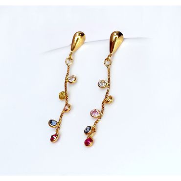 Brinco em Ouro 18k Pontos com Pedras Coloridas - Helder Joalheiros 