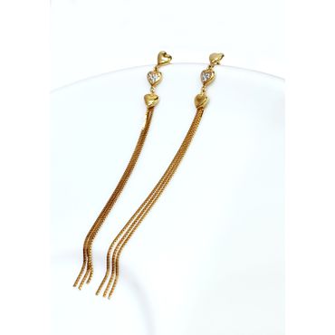Brinco em Ouro 18k Corrente com Coração com Zircônias - Helder Joalheiros 