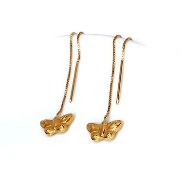 Brinco em Ouro 18k Borboleta Polida Corrente - Helder Joalheiros 
