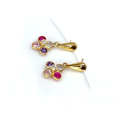 Brinco em Ouro 18k Florzinha com Pedra Colorida - Helder Joalheiros 