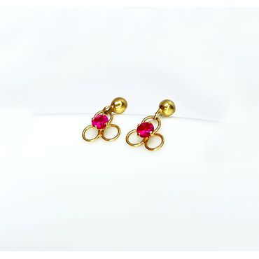 Brinco em Ouro 18k Trevo com Zircônia Vermelha - Helder Joalheiros 