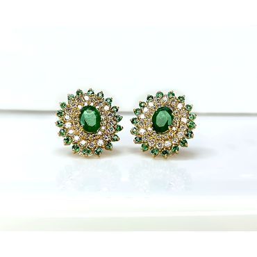 Brinco em Ouro 18k Cravejado com Esmeralda e Diamantes - Helder Joalheiros 