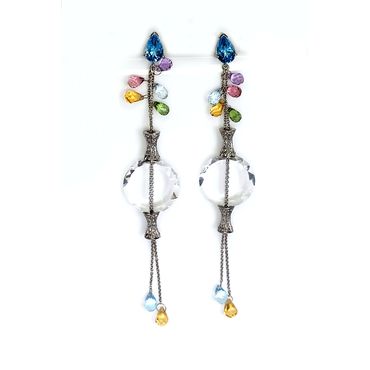 Brinco em Ouro Branco 18k Gotas Coloridas com Cristal e Diamante - Helder Joalheiros 