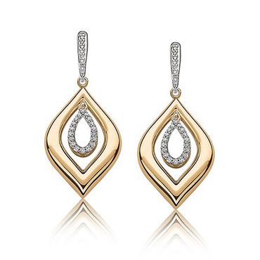 Brinco Navete em Ouro Amarelo Centro Gota Cravejado com Diamantes - Helder Joalheiros 