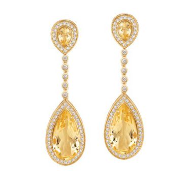Brinco em Ouro Amarelo 18k 750 Citrino Champagne e Diamantes - Helder Joalheiros 