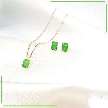 Conjunto de Gargantilha com Brincos Retângular em Ouro 18k - Helder Joalheiros 