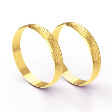 Aliança em Ouro 18k Trabalhada personalizada Losangos com 3,5 Milímetros - Helder Joalheiros 