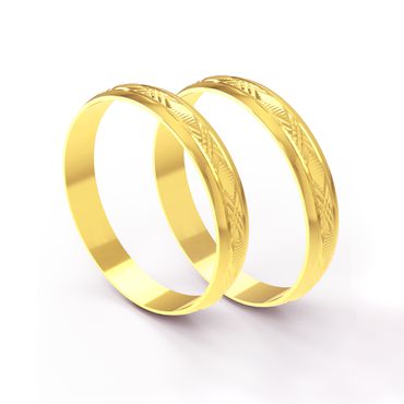 Aliança em Ouro 18k Trabalhada personalizada para Casamento e Noivado - Helder Joalheiros 