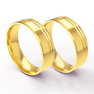 Aliança em Ouro 18k Personalizada reta com frisos na lateral 6,0 Milímetros de Largura - Helder Joalheiros 