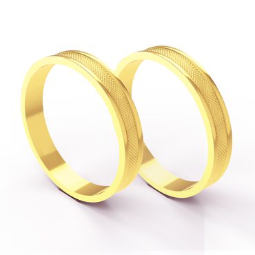 Aliança em Ouro 18k Centro Trabalhado de Casamento e Noivado com 3,50 Milímetros - Helder Joalheiros 