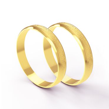 Aliança de Casamento e Noivado em Ouro 18k Trabalhada personalizada com 3,5 Milímetros - Helder Joalheiros 