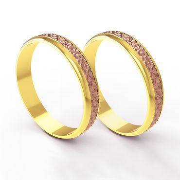 Aliança em Ouro Amarelo e Rosê 18k personalizada e trabalhada par Bodas de Ouro - Helder Joalheiros 