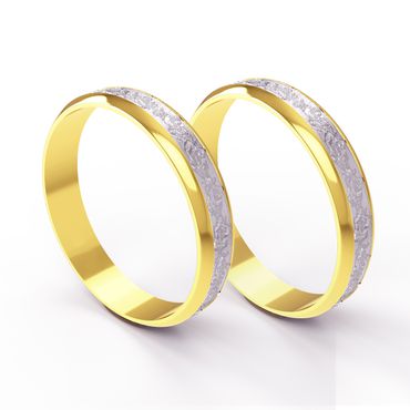 Aliança em Ouro Amarelo e Branco 18k trabalhada para Bodas de Prata - Helder Joalheiros 
