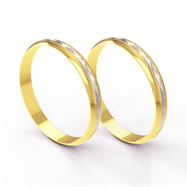 Aliança em Ouro Amarelo e Branco 18k Trabalhada para Bodas de Prata - Helder Joalheiros 