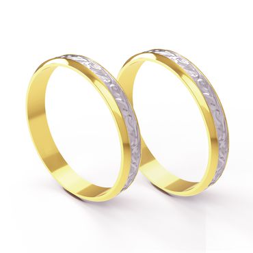 Aliança em Ouro Amarelo e Branco 18k trabalhada para Bodas de Prata - Helder Joalheiros 