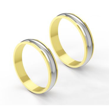 Aliança em Ouro Amarelo e Branco 18k Trabalhada para Bodas de Prata - Helder Joalheiros 