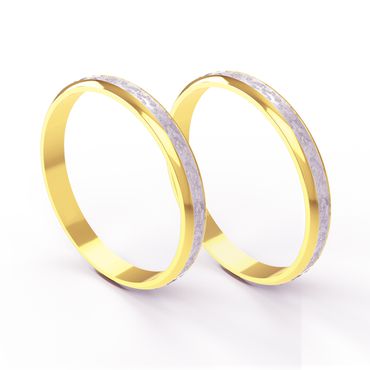 Aliança em Ouro Amarelo e Branco 18k Trabalhada para Bodas de Prata - Helder Joalheiros 