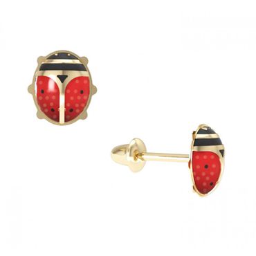 Brinco Joaninha Esmaltada - Ouro 18k 750 - Helder Joalheiros 