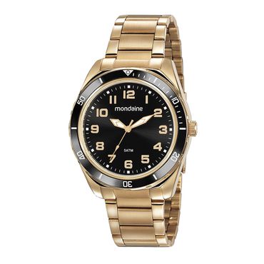 Relógio Mondaine Masculino de Pulso Dourado Fundo Preto - Helder Joalheiros 