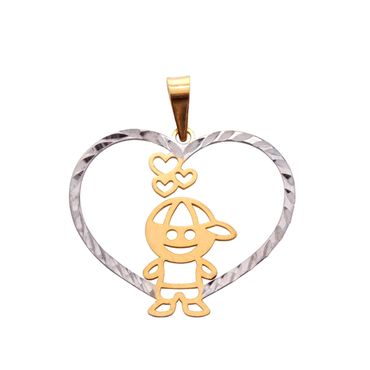 Pingente em Ouro 18k Amarelo e Branco Menino Coração - Helder Joalheiros 
