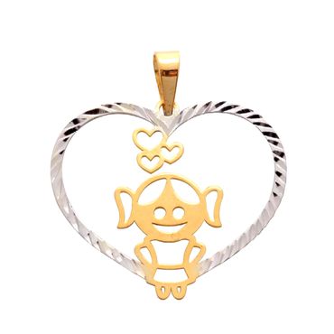 Pingente Menina em Ouro 18k Amarelo e Branco Coração - Helder Joalheiros 