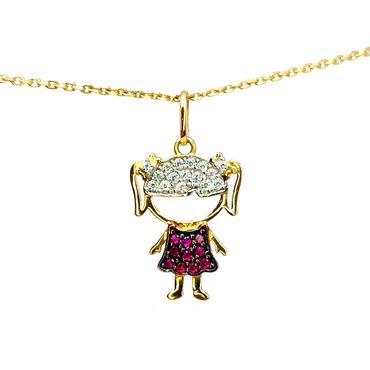 Pingente em Ouro 18k Menina cravejada com Pedras Vermelhas e Brancas - Helder Joalheiros 