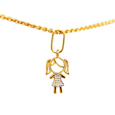 Pingente Mini Menina Trabalhada em Ouro Amarelo e Branco 18k - Helder Joalheiros 