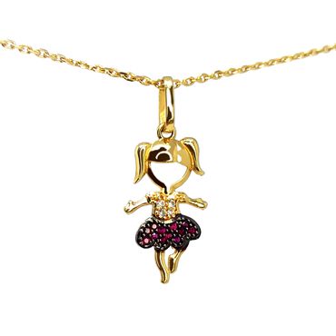 Pingente em Ouro 18k Menina Cravejada com Pedras Vermelhas e Brancas - Helder Joalheiros 