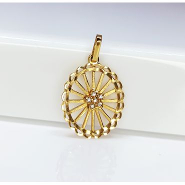 Pingente Oval em Ouro 18k Trabalhado com Zircônia - Helder Joalheiros 