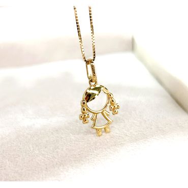 Pingente em Ouro 18k Menina com Trança - Helder Joalheiros 