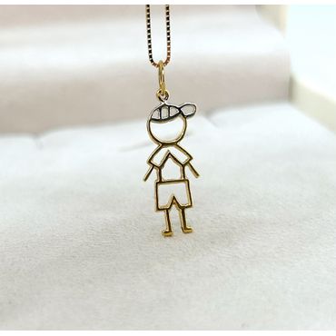 Pingente Menino em Ouro 18k Amarelo e Branco Vazado - Helder Joalheiros 