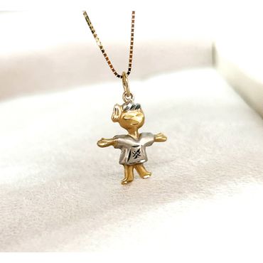 Pingente em Ouro Amarelo e Branco 18k Menina - Helder Joalheiros 