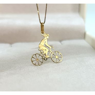 Pingente Ciclista na Bicicleta em Ouro 18k - Helder Joalheiros 