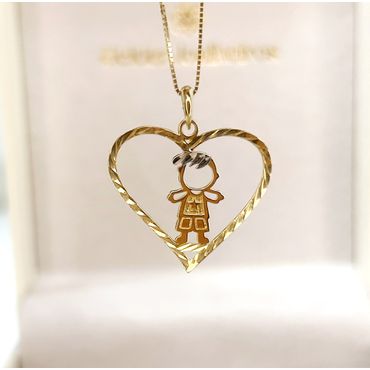 Pingente Menino Coração em Ouro 18k Diamantado - Helder Joalheiros 