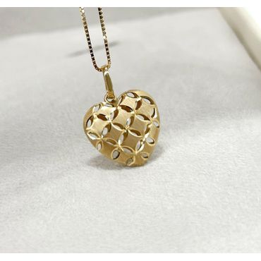 Pingente em Ouro 18k Coração Diamantado Fosco - Helder Joalheiros 