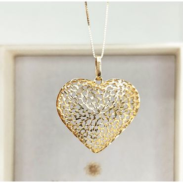 Pingente em Ouro 18k Coração com Trabalhado Diamantado - Helder Joalheiros 
