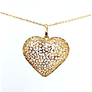 Pingente em Ouro 18k Coração com Trabalhado Diamantado - Helder Joalheiros 