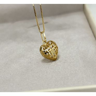 Pingente em Ouro 18k Coração Trabalhado Diamantado - Helder Joalheiros 