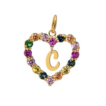 Pingente em Ouro 18k Pedras Coloridas com Inicial personalizada - Helder Joalheiros 