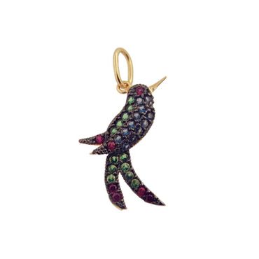 Pingente em Ouro 18k Coleção Fauna Personalizado Beija Flor Colorido - Helder Joalheiros 