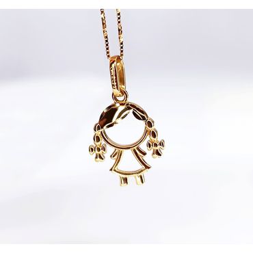 Pingente em Ouro 18k Menina com Trança - Helder Joalheiros 
