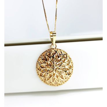 Pingente Redondo Flôr de Lotus em Ouro 18k - Helder Joalheiros 